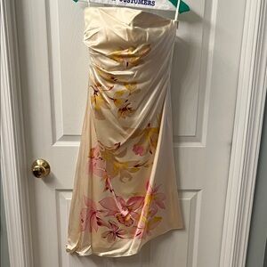 Banana Republic Silk Strapless Dress in Cream with Pink Accent